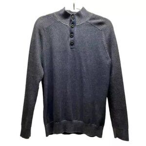 Express Sweater Men’s Medium Button Mock Neck Heathered Blue Knit Preppy Career